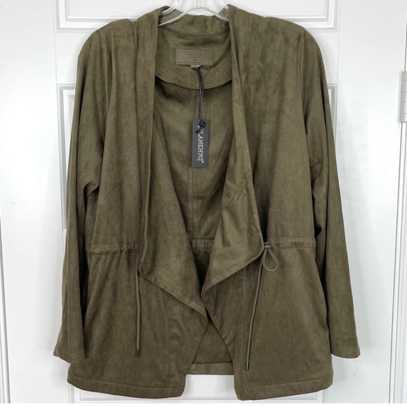 BLANKNYC Faux Suede Drape Open Front Jacket NEW Size M Vegan - Picture 1 of 7
